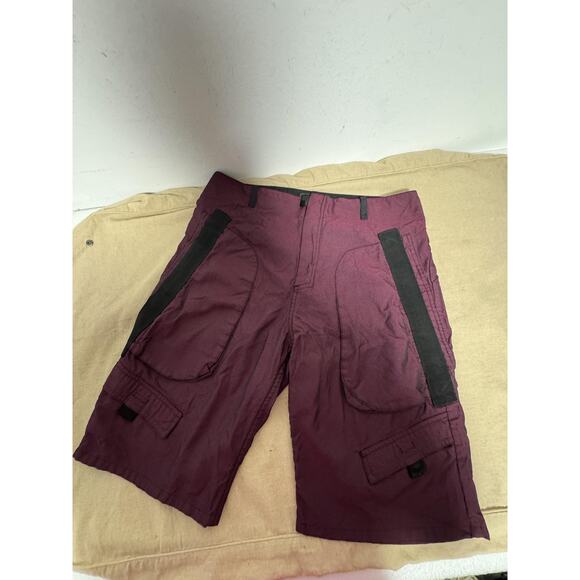 Alexander Wang Shorts Mens 32 Burgundy Black Utility Cargo Mesh Lined Zip Fly - Picture 1 of 15